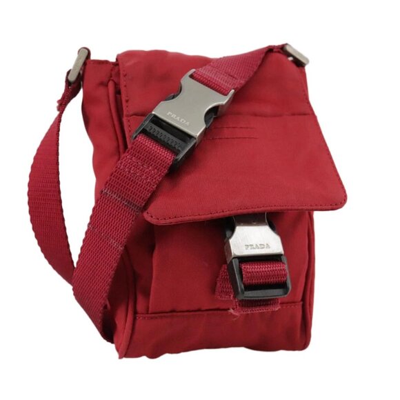 PRADA Shoulder Bag Nylon Red Silver Auth 105372 - Picture 1 of 16